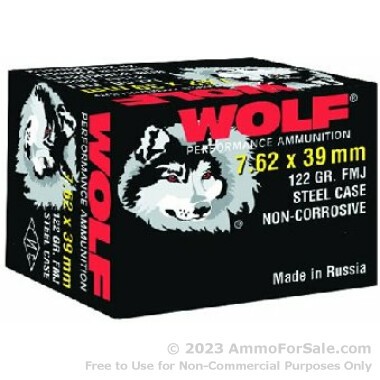 500  Rounds of 122gr FMJ 7.62x39mm Ammo by Wolf
