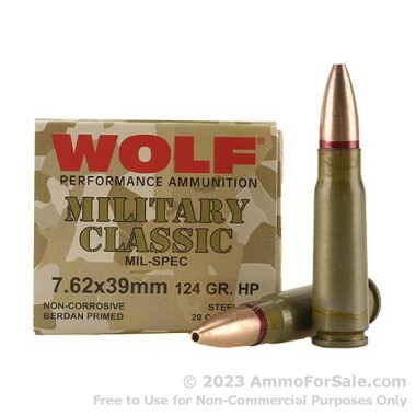 20 Rounds of 124gr HP 7.62x39mm Ammo by Wolf Mil-Spec