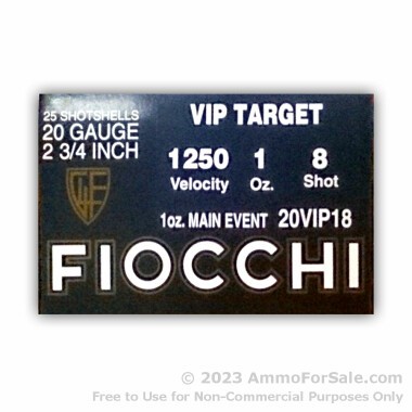 25 Rounds of 1 ounce #8 shot 20ga Ammo by Fiocchi