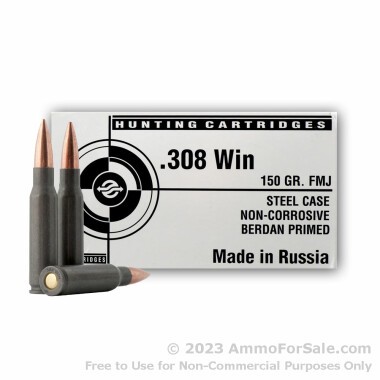 20 Rounds of 150gr FMJ .308 Win Ammo by Tula White Box
