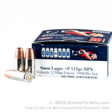 20 Rounds of 115gr +P SCHP 9mm Ammo by Corbon DPX