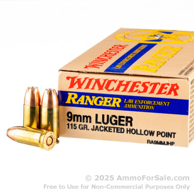 500 Rounds of 115gr JHP 9mm Ammo by Winchester Ranger