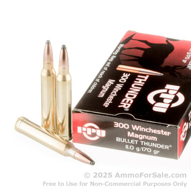20 Rounds of 170gr PSP .300 Win Mag Ammo by Prvi Partizan Bullet Thunder
