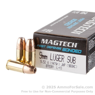50 Rounds of 147gr JHP 9mm Ammo by Magtech First Defense