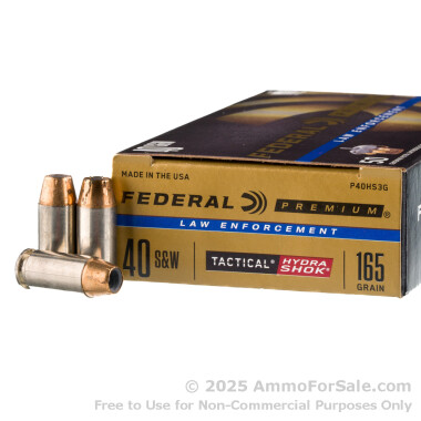 50 Rounds of 165gr JHP .40 S&W Ammo by Federal Hydra-Shok