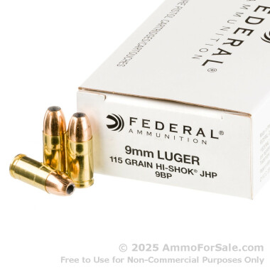 50 Rounds of 115gr JHP 9mm Ammo by Federal