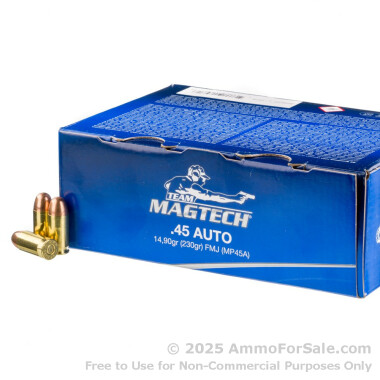 250 Rounds of 230gr FMC .45 ACP Ammo by Magtech