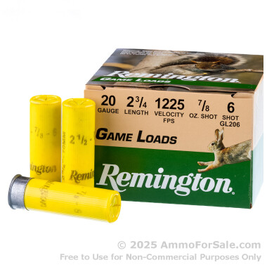 250 Rounds of 7/8 ounce #6 shot 20ga Ammo by Remington