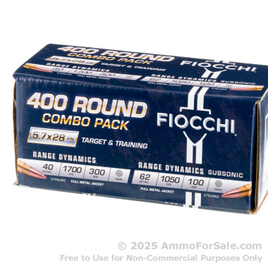 400 Rounds of 40gr & 62gr FMJ 5.7x28mm Ammo by Fiocchi