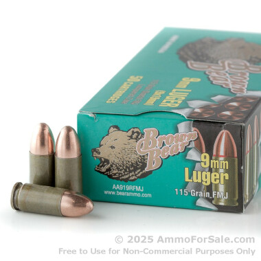 50 Rounds of 115gr FMJ 9mm Ammo by Brown Bear
