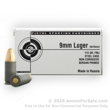 1000 Rounds of 115gr FMJ 9mm Ammo by Tula White Box