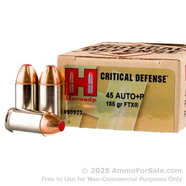 20 Rounds of 185gr JHP .45 ACP +P Ammo by Hornady