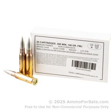 1000 Rounds of 148gr FMJ 308 Win Ammo by German Military Surplus