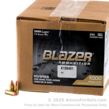 1000 Rounds of 115gr FMJ 9mm Ammo by Blazer