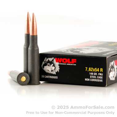 20 Rounds of 148gr FMJ 7.62x54r Ammo by Wolf