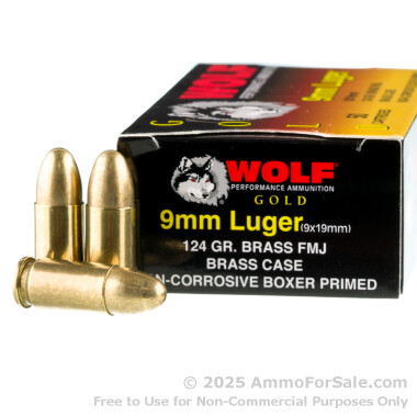 50 Rounds of 124gr FMJ 9mm Ammo by Wolf
