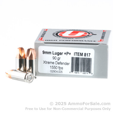 200 Rounds of 90gr Xtreme Defender 9mm +P+ Ammo by Underwood