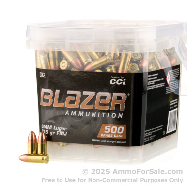 500 Rounds of 115gr FMJ 9mm Ammo by Blazer in Bucket