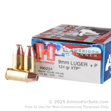 25 Rounds of 124gr JHP 9mm +P Ammo by Hornady