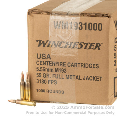 1000 Rounds of 55gr FMJ 5.56x45 Ammo by Winchester