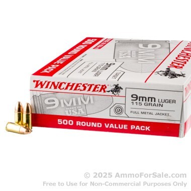 1000 Rounds of 115gr FMJ 9mm Ammo by Winchester