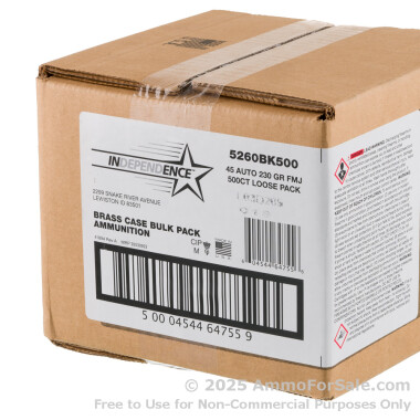 500 Rounds of 230gr FMJ .45 ACP Ammo by Independence