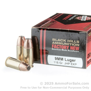 20 Rounds of 115gr HP 9mm Ammo by Black Hills Ammunition