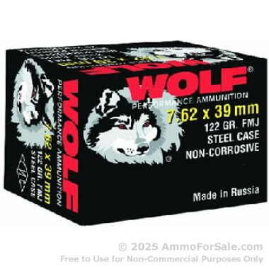 1000 Rounds of 122gr FMJ 7.62x39mm Ammo by Wolf