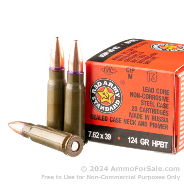 1000 Rounds of 124gr HPBT 7.62x39mm Ammo by Red Army Standard