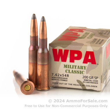 20 Rounds of 200gr SP 7.62x54r Ammo by Wolf