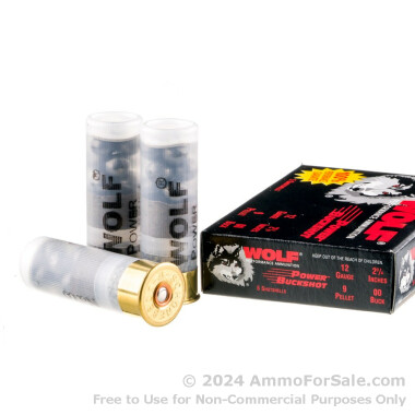 5 Rounds of  00 Buck 12ga Ammo by Wolf