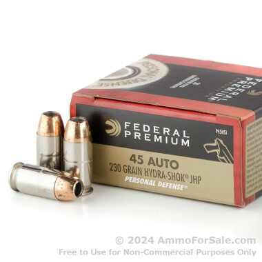 200 Rounds of 230gr JHP .45 ACP Ammo by Federal Hydra-Shok