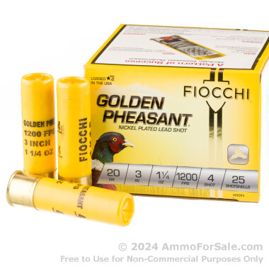 25 Rounds of 1 1/4 ounce #4 shot 20ga Ammo by Fiocchi