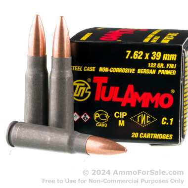 20 Rounds of 122gr FMJ 7.62x39mm Ammo by Tula