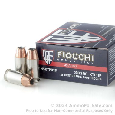25 Rounds of 200gr JHP .45 ACP Ammo by Fiocchi