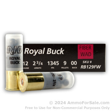 5 Rounds of 00 Buck 12ga Ammo by Rio Royal Buck Fiber Wad