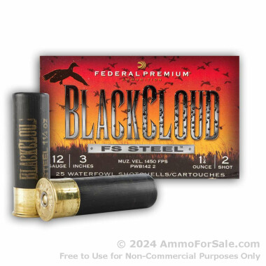 250 Rounds of 1 1/4 ounce #2 Shot (Steel) 12ga 3" Ammo by Federal Black Cloud