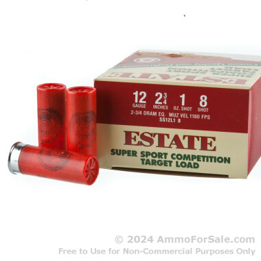 25 Rounds of 1 ounce #8 shot 12ga Ammo by Estate Cartridge Super Sport Competition Target Load