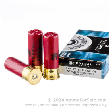 5 Rounds of #4 Buck 12ga Ammo by Federal Power-Shok