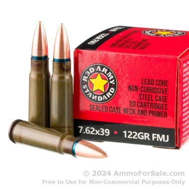 20 Rounds of 122gr FMJ 7.62x39 Ammo by Red Army Standard