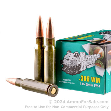 20 Rounds of 145gr FMJ .308 Win Ammo by Brown Bear
