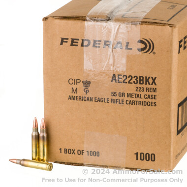 1000 Rounds of Bulk 55gr FMJBT .223 Ammo by Federal American Eagle