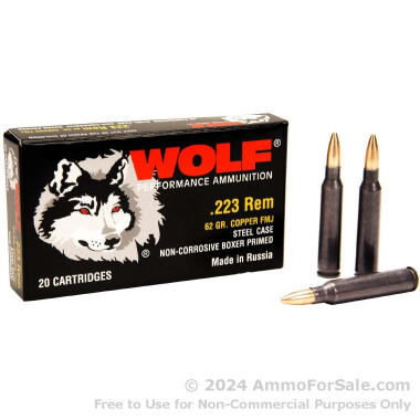20 Rounds of 62gr FMJ .223 Ammo by Wolf Boxer-Primed