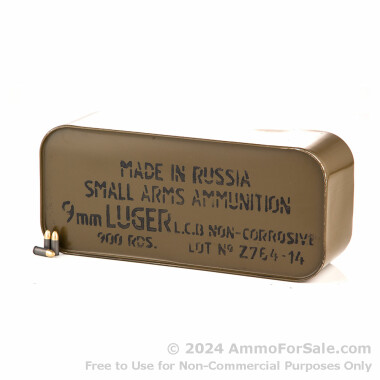 900 Rounds of 115gr FMJ 9mm Ammo by Tula in Metal Container