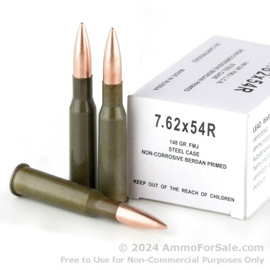 20 Rounds of 148gr FMJ 7.62x54r Ammo by Wolf White Box