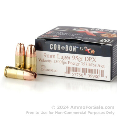20 Rounds of 95gr DPX 9mm Ammo by Corbon