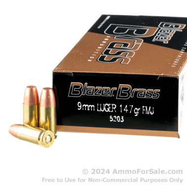 50 Rounds of 147gr FMJ 9mm Ammo by Blazer Brass