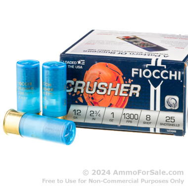 250 Rounds of 1 ounce #8 shot 12ga Ammo by Fiocchi Crusher