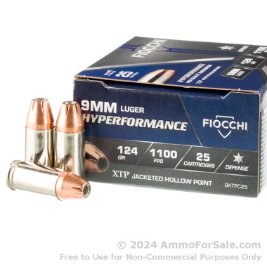25 Rounds of 124gr JHP 9mm Ammo by Fiocchi