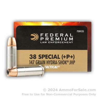 50 Rounds of 147gr JHP .38 Spl +P+ Ammo by Federal